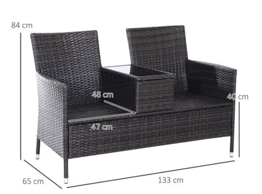 Outsunny Rattan Garden Chair Table Brown