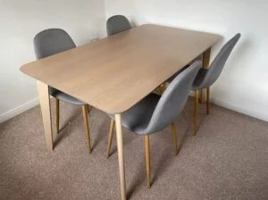 Habitat Skandi Wood Dining Table and 4 Beni Grey Chairs