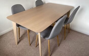 Habitat Skandi Wood Dining Table and 4 Beni Grey Chairs